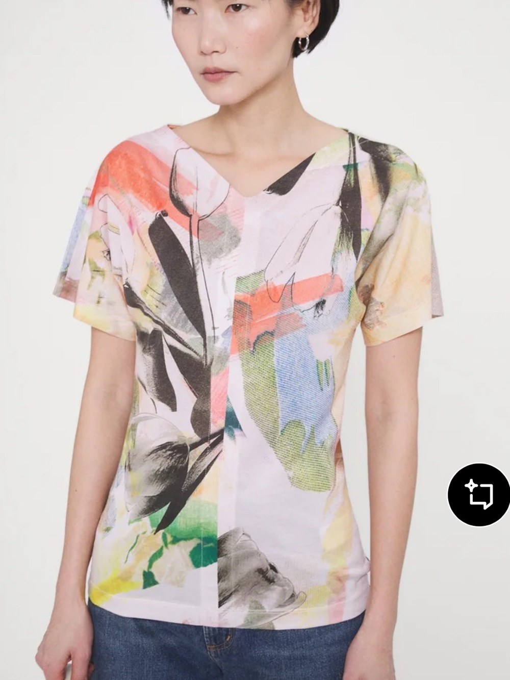Paul Smith White Multi Floral V-Neck Short Sleeve Top Small - Picture 2 of 9